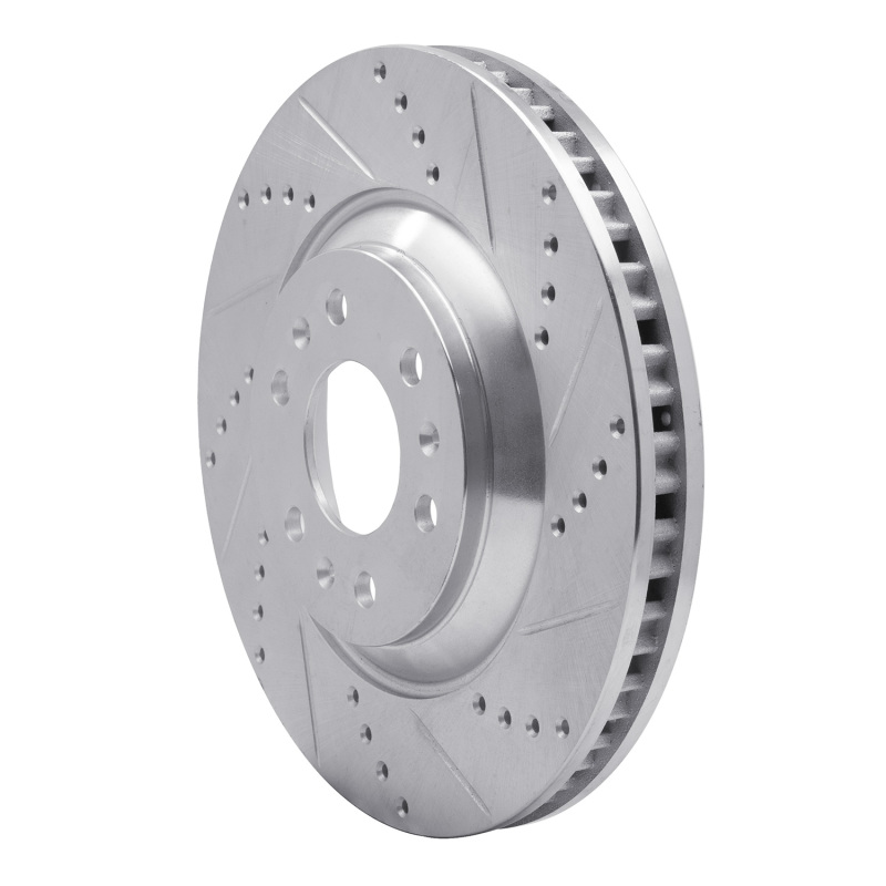 Cadillac SRX Brake Rotor (1) - Front Right - R1 Concepts - Drilled & Slotted - Silver - `04-`09